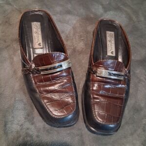 Brighton Jodi Womens Brown Crocodile Italian Leather Loafers Mule Slip On  7.5M